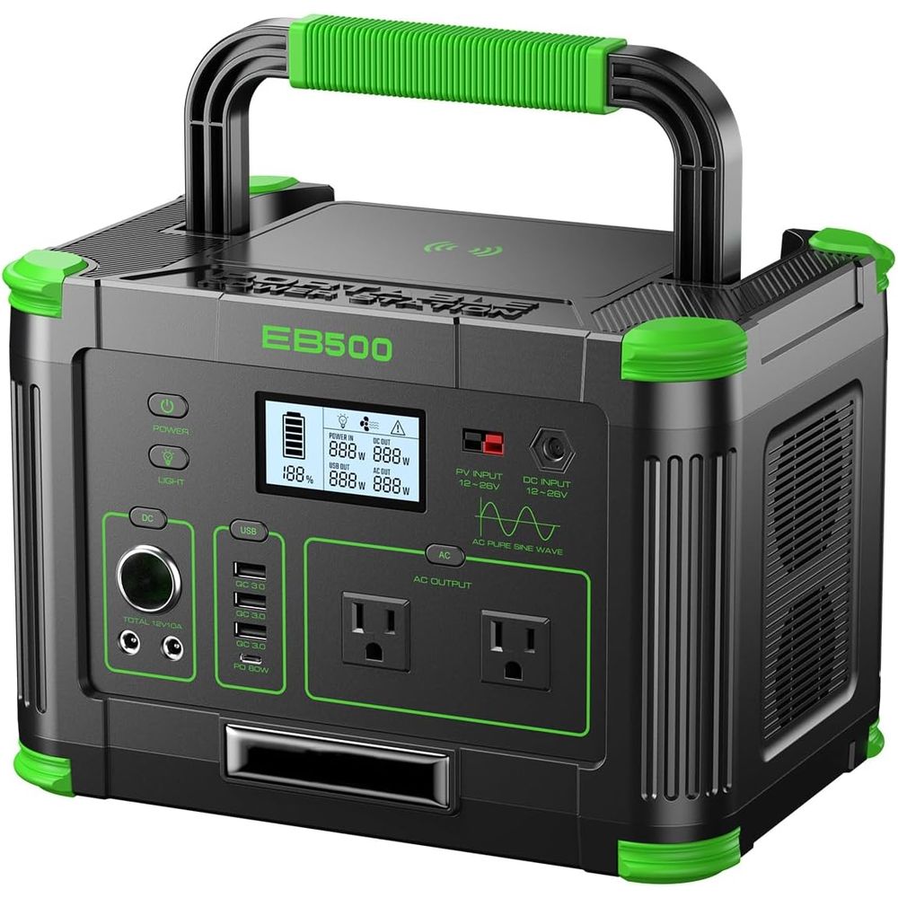 Outdoor Power Port - 500Wポータブル電源 519.48Wh アウトドア用発電機 バックアップバッテリー | 2つのACコンセント、500W（ピーク1000W）10ポート電源ユニット