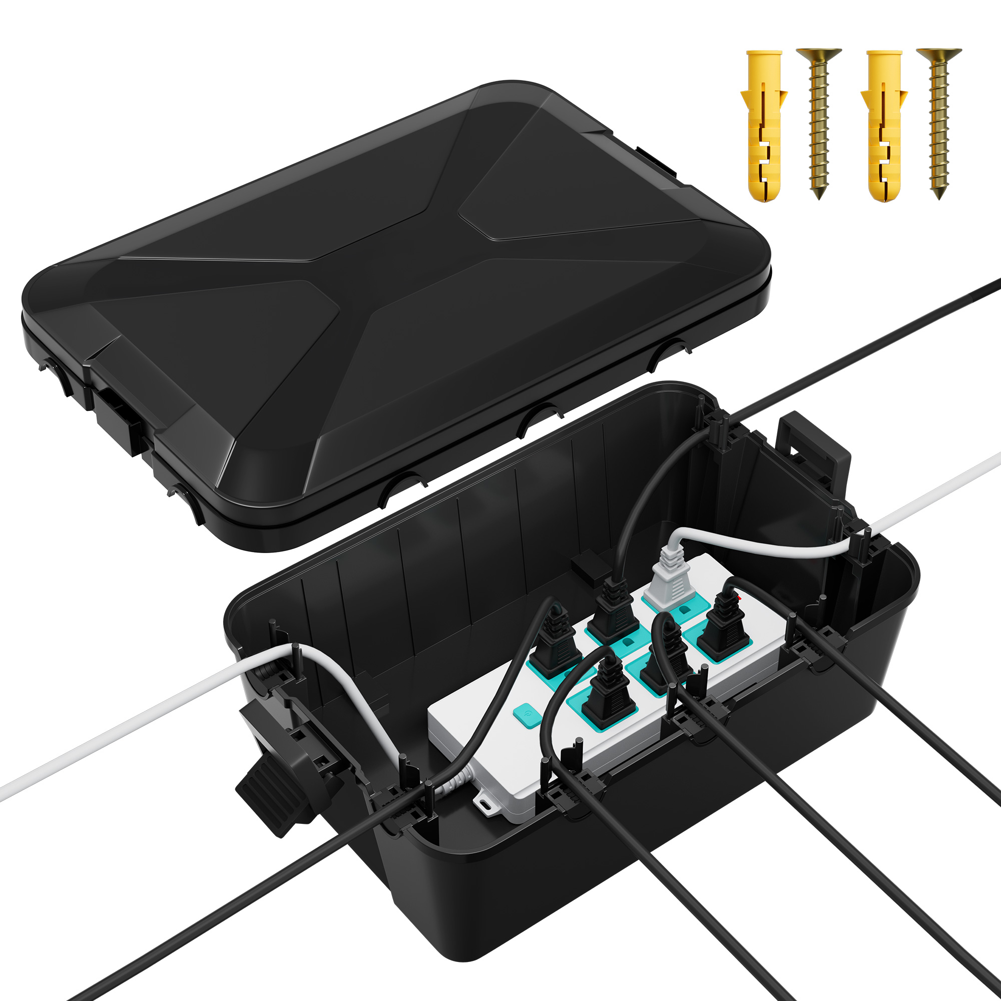 Outdoor Power Outlet Box - 屋外電気ボックス 13x8x5 大型屋外延長コードカバー防水耐候性接続ボックス黒外側電源コード