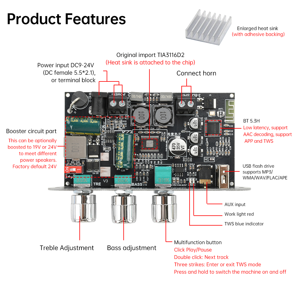 100W モノラル Bluetooth 5.3 アンプボード - Outdoor Power Module のレビューと価格