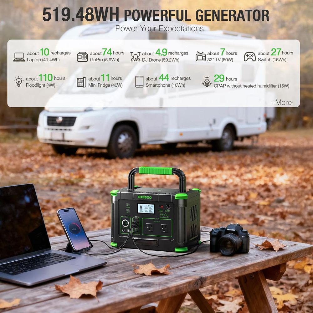 500Wポータブル電源 519.48Wh アウトドア用発電機 - Outdoor Power Port のレビューと価格