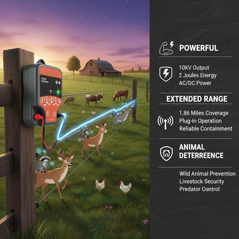家畜用電気柵 10kV 2J 農場・牧草地用、LEDインジケ - Outdoor Power Plug のレビューと価格
